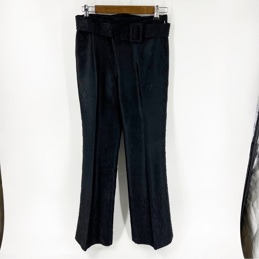 ✅ M.A.G. by‎ Magaschoni Silk Beaded WIDE LEG Pants WITH BELT BLACK SIZE 2
